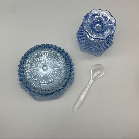 Vintage Indiana Glass Diamond Point Mayo Sauce Set Regal Blue - Picture 6 of 10